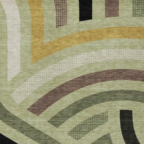 Green And Olive Green Abstract Washable Indoor Outdoor Area Rug Photo 2