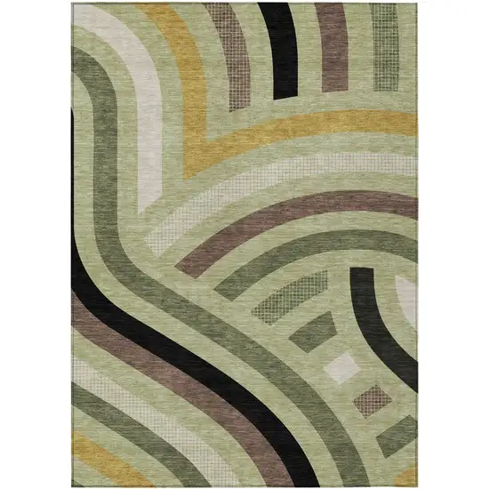 Green And Olive Green Abstract Washable Indoor Outdoor Area Rug Photo 1