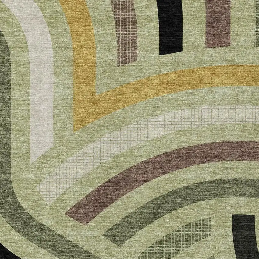 Green And Olive Green Abstract Washable Indoor Outdoor Area Rug Photo 2