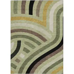 Photo of Green And Olive Green Abstract Washable Indoor Outdoor Area Rug
