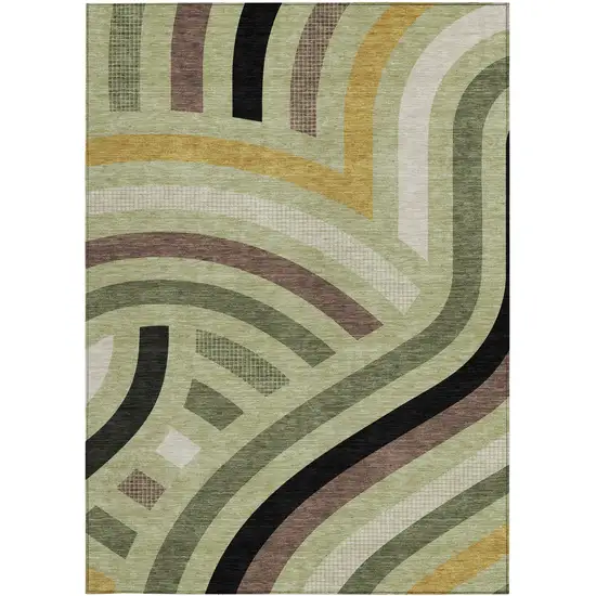 Green And Olive Green Abstract Washable Indoor Outdoor Area Rug Photo 3