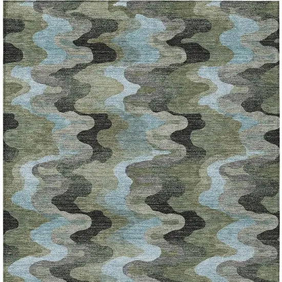 Green And Olive Green Abstract Washable Indoor Outdoor Area Rug Photo 3