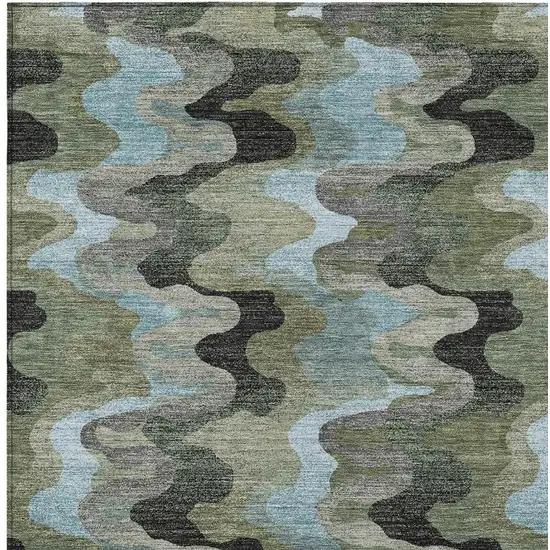 Green And Olive Green Abstract Washable Indoor Outdoor Area Rug Photo 2