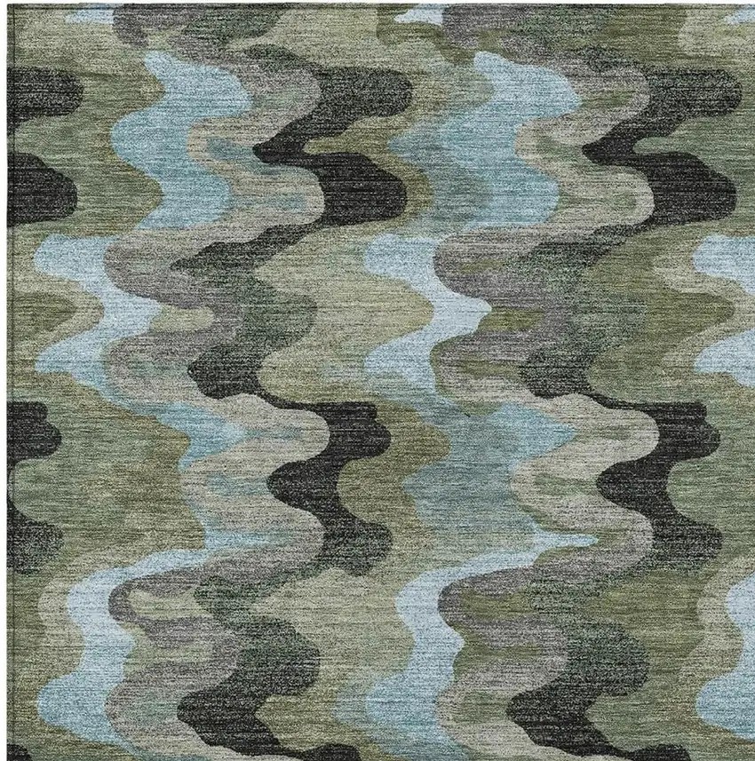Green And Olive Green Abstract Washable Indoor Outdoor Area Rug Photo 2