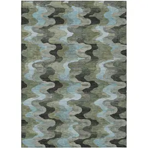 Photo of Green And Olive Green Abstract Washable Indoor Outdoor Area Rug