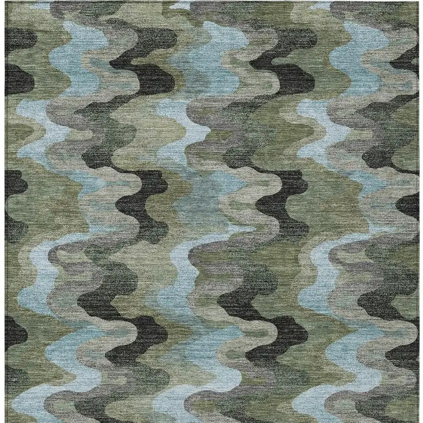 Green And Olive Green Abstract Washable Indoor Outdoor Area Rug Photo 3