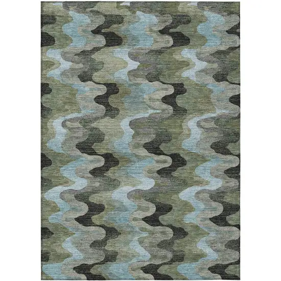 Green And Olive Green Abstract Washable Indoor Outdoor Area Rug Photo 1