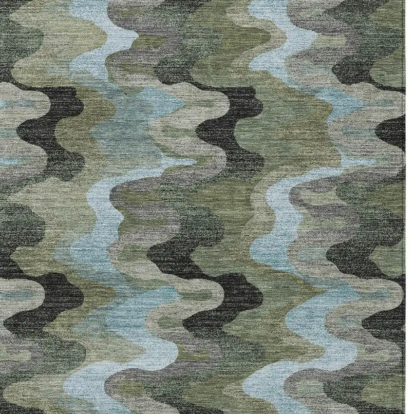Green And Olive Green Abstract Washable Indoor Outdoor Area Rug Photo 2