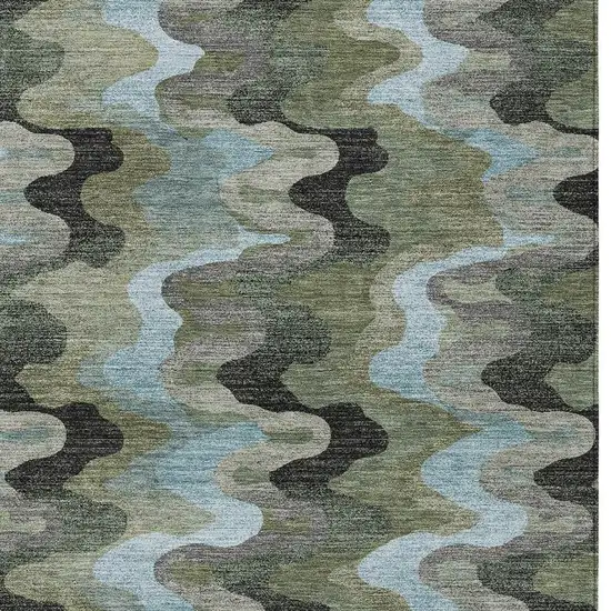 Green And Olive Green Abstract Washable Indoor Outdoor Area Rug Photo 2