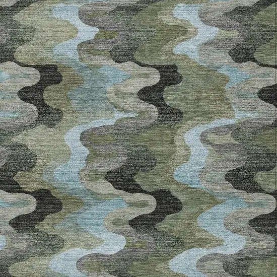 Green And Olive Green Abstract Washable Indoor Outdoor Area Rug Photo 2
