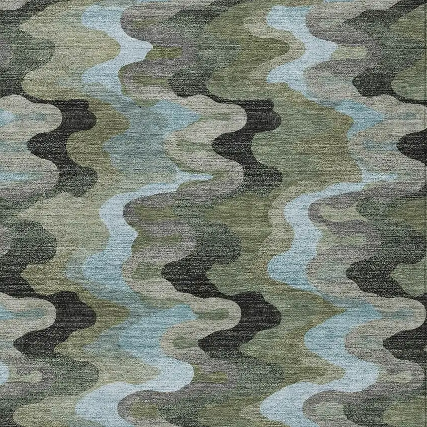 Green And Olive Green Abstract Washable Indoor Outdoor Area Rug Photo 2