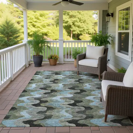 Green And Olive Green Abstract Washable Indoor Outdoor Area Rug Photo 4