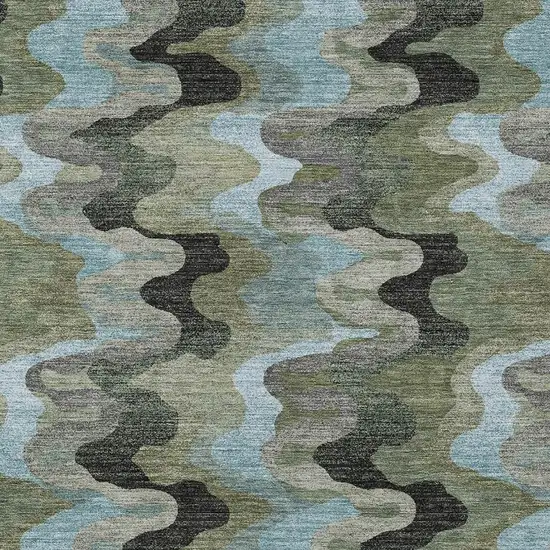Green And Olive Green Abstract Washable Indoor Outdoor Area Rug Photo 2