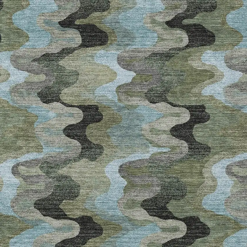 Green And Olive Green Abstract Washable Indoor Outdoor Area Rug Photo 2