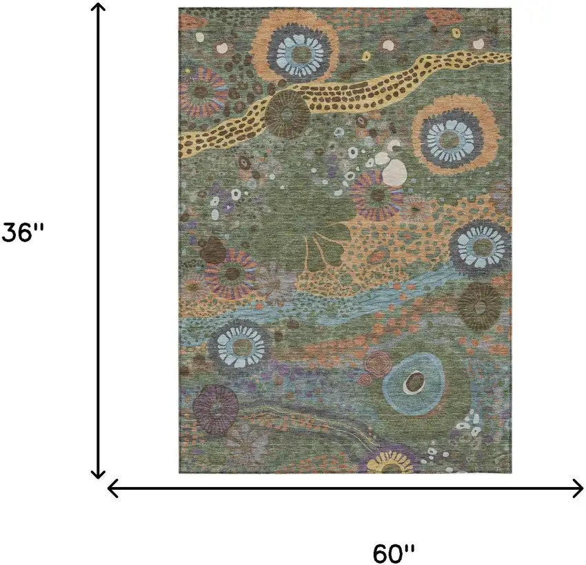 Green And Olive Green Floral Washable Indoor Outdoor Area Rug Photo 7