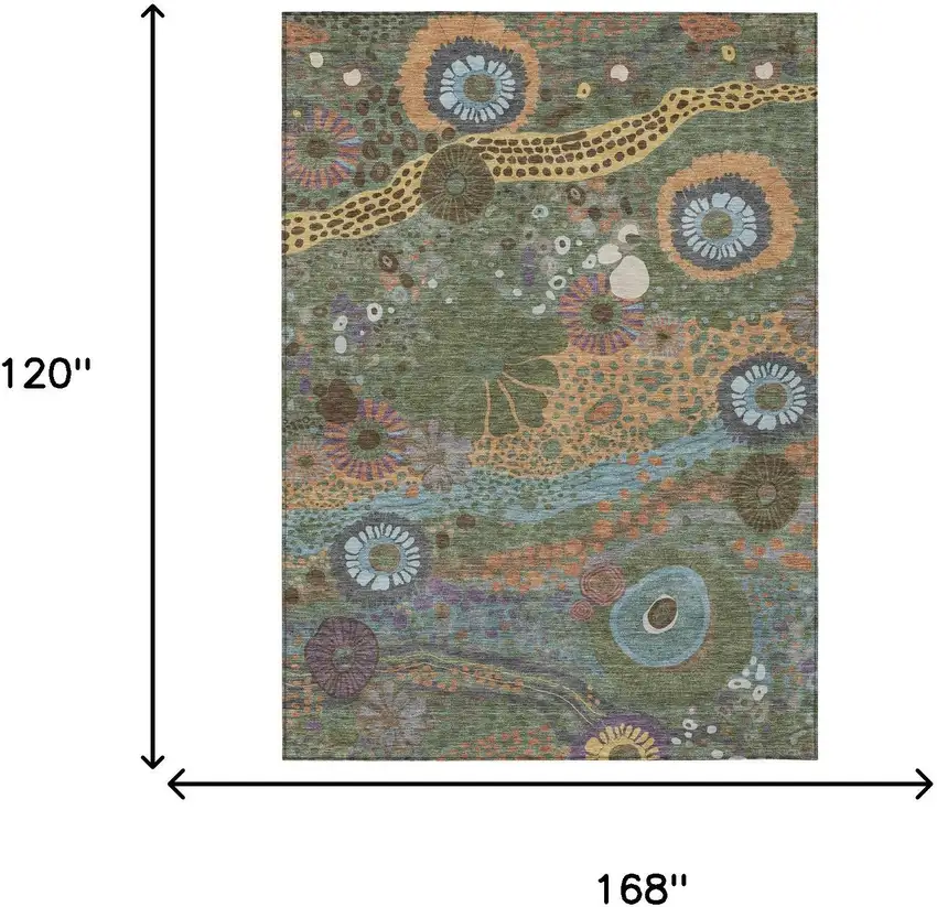 Green And Olive Green Floral Washable Indoor Outdoor Area Rug Photo 7