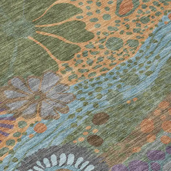 Green And Olive Green Floral Washable Indoor Outdoor Area Rug Photo 6