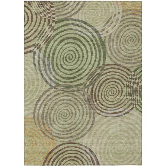 Green And Olive Green Geometric Washable Indoor Outdoor Area Rug Photo 1