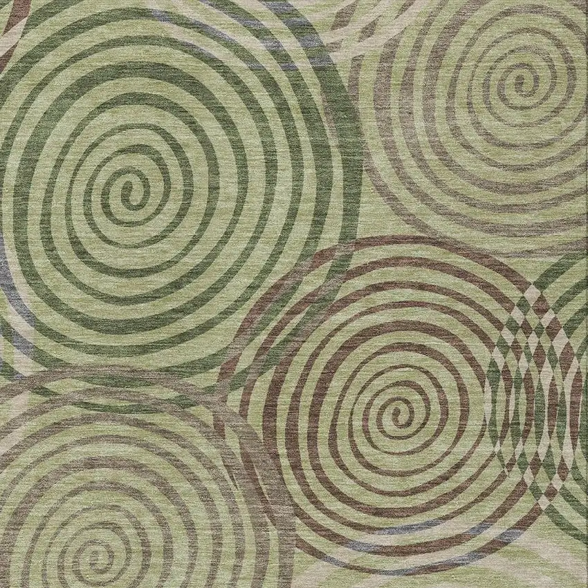 Green And Olive Green Geometric Washable Indoor Outdoor Area Rug Photo 2