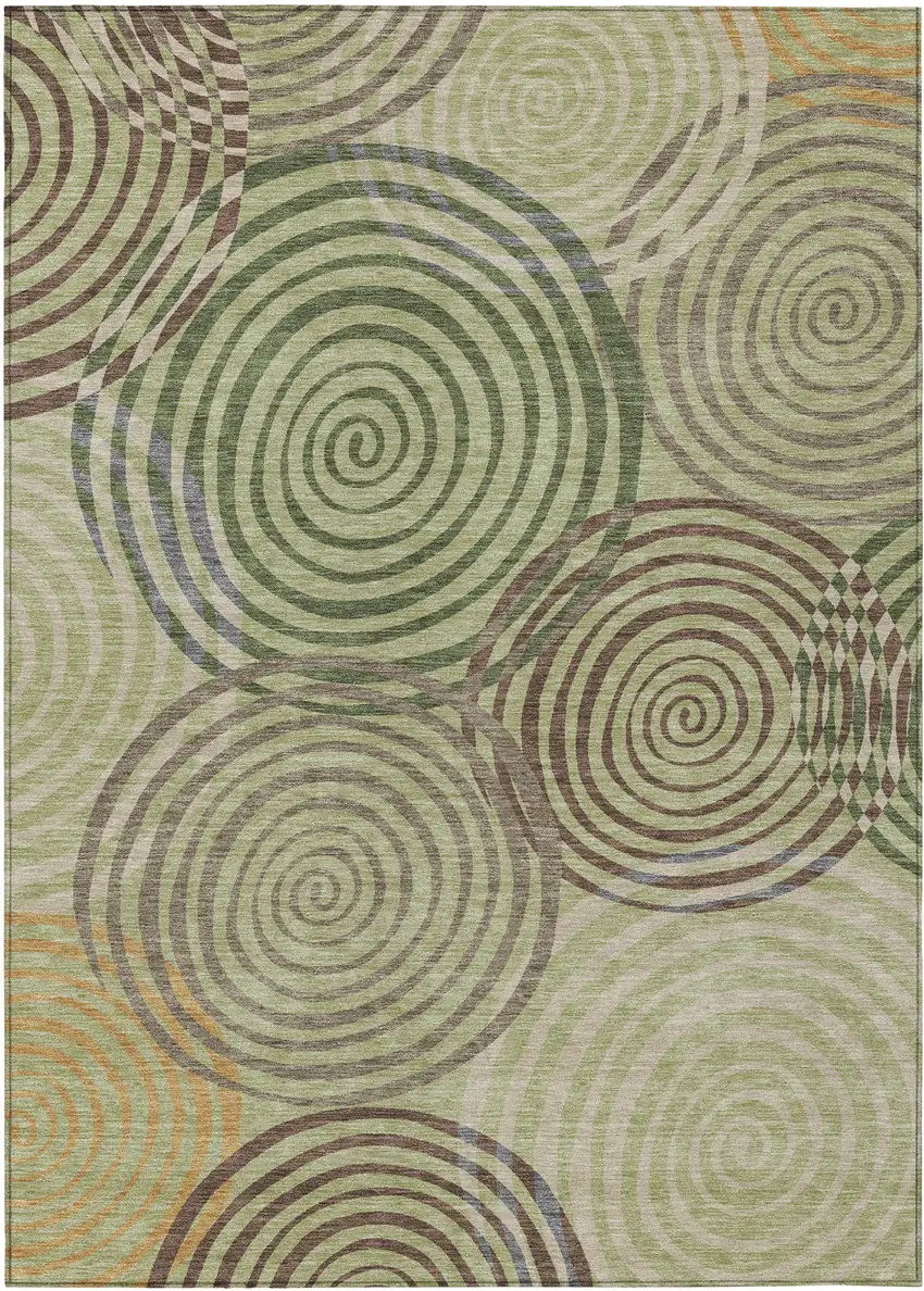 Green And Olive Green Geometric Washable Indoor Outdoor Area Rug Photo 1