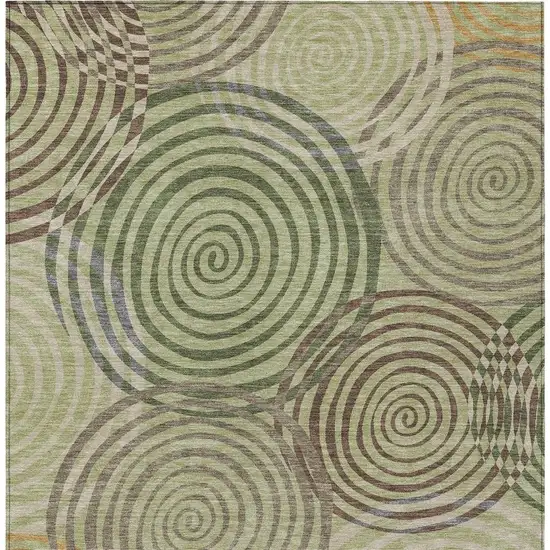 Green And Olive Green Geometric Washable Indoor Outdoor Area Rug Photo 3