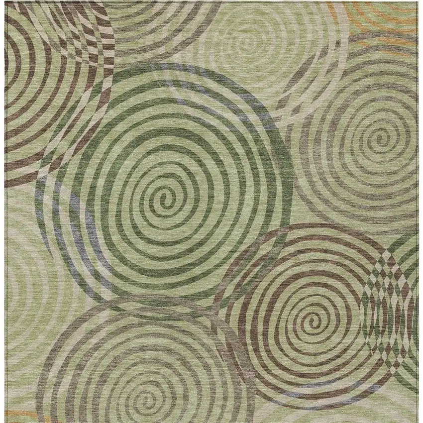 Green And Olive Green Geometric Washable Indoor Outdoor Area Rug Photo 3