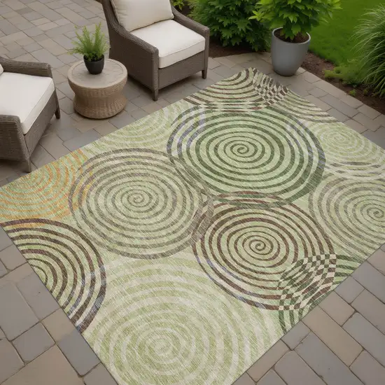Green And Olive Green Geometric Washable Indoor Outdoor Area Rug Photo 7