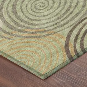 Photo of Green And Olive Green Geometric Washable Indoor Outdoor Area Rug