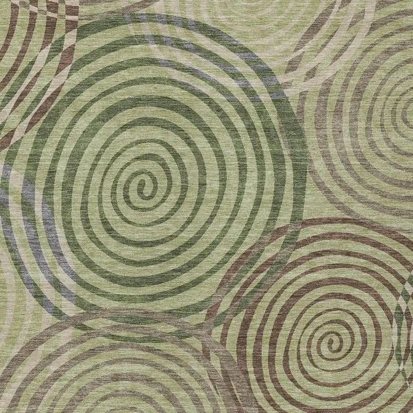 Green And Olive Green Geometric Washable Indoor Outdoor Area Rug Photo 2