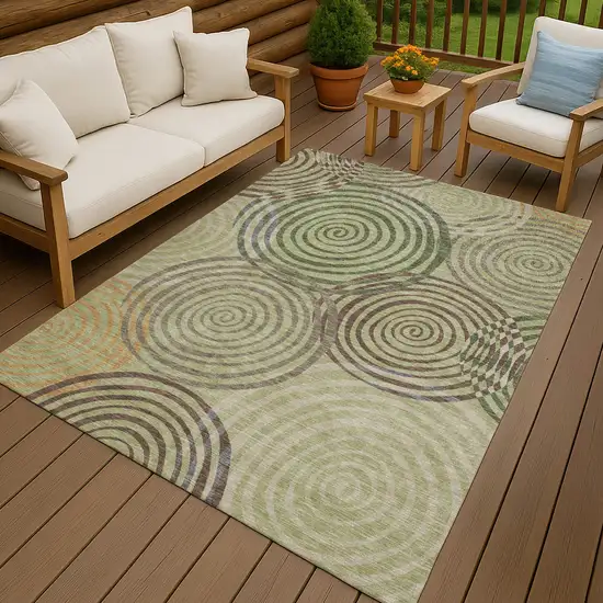 Green And Olive Green Geometric Washable Indoor Outdoor Area Rug Photo 4