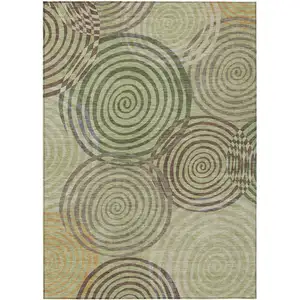 Photo of Green And Olive Green Geometric Washable Indoor Outdoor Area Rug