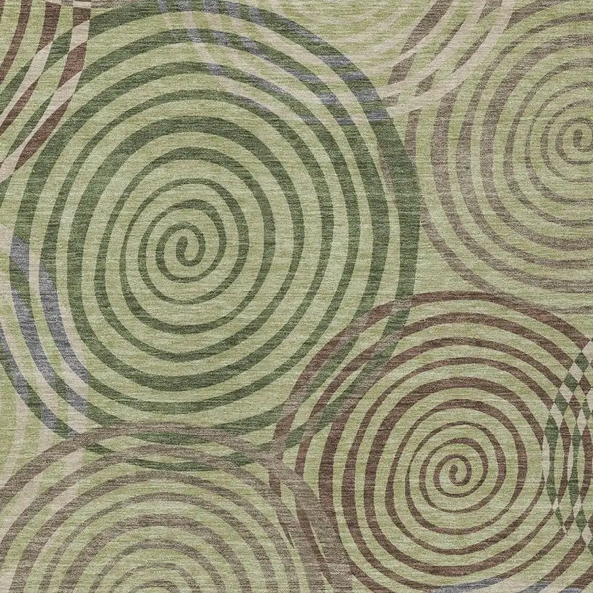 Green And Olive Green Geometric Washable Indoor Outdoor Area Rug Photo 2