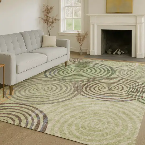 Green And Olive Green Geometric Washable Indoor Outdoor Area Rug Photo 6