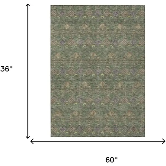Green And Olive Green Geometric Washable Indoor Outdoor Area Rug Photo 7