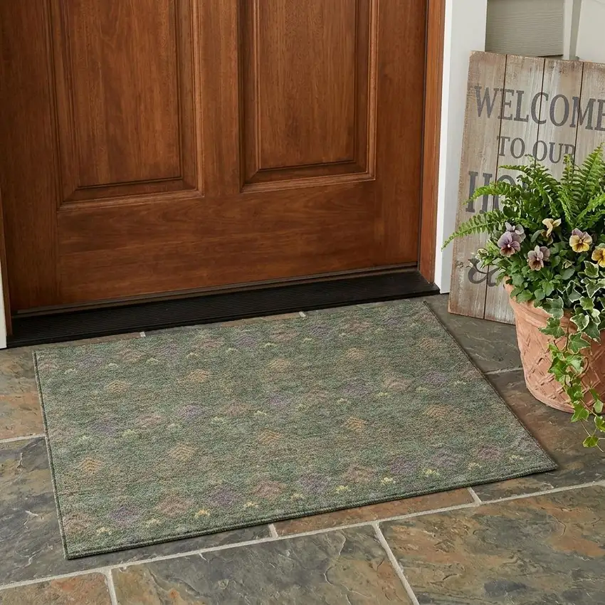 Green And Olive Green Geometric Washable Indoor Outdoor Area Rug Photo 1