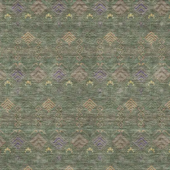 Green And Olive Green Geometric Washable Indoor Outdoor Area Rug Photo 3