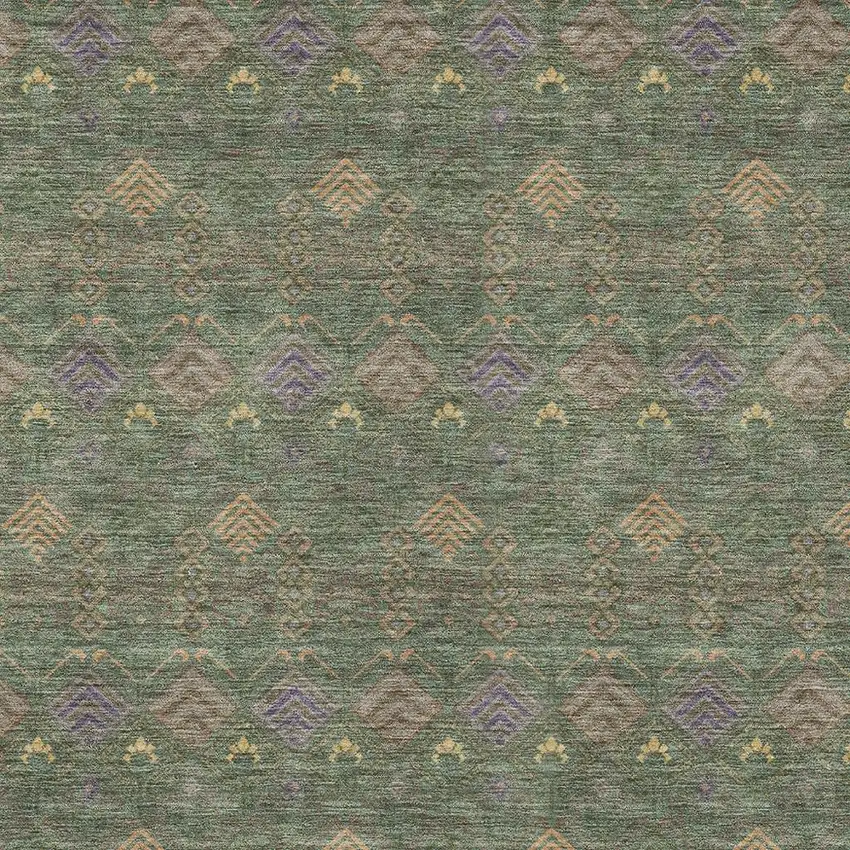 Green And Olive Green Geometric Washable Indoor Outdoor Area Rug Photo 3
