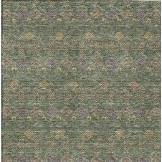 Green And Olive Green Geometric Washable Indoor Outdoor Area Rug Photo 4
