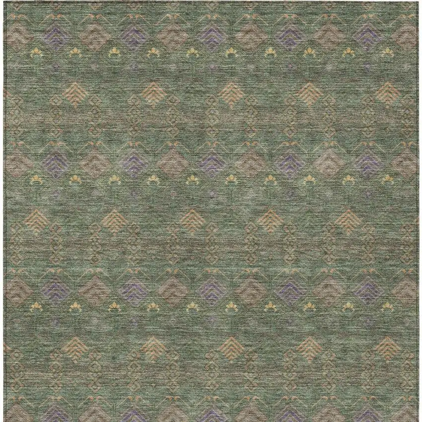 Green And Olive Green Geometric Washable Indoor Outdoor Area Rug Photo 4