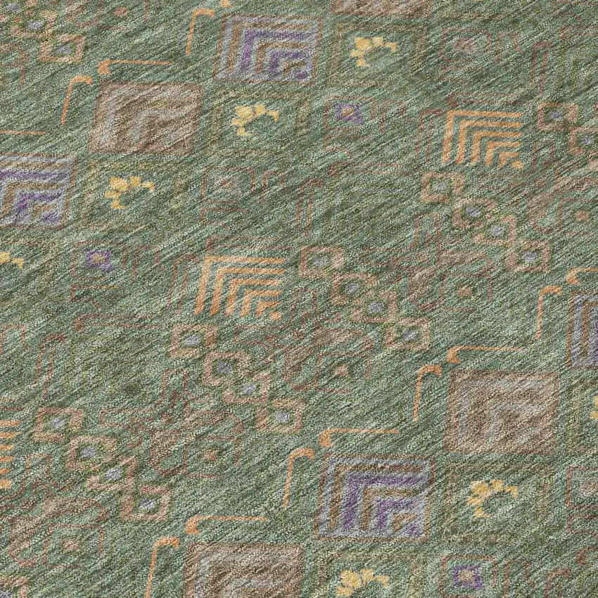 Green And Olive Green Geometric Washable Indoor Outdoor Area Rug Photo 6