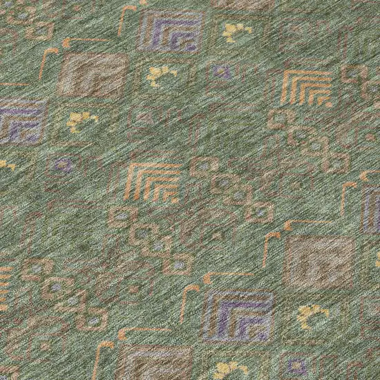 Green And Olive Green Geometric Washable Indoor Outdoor Area Rug Photo 6
