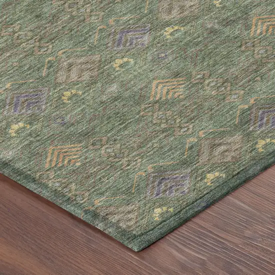Green And Olive Green Geometric Washable Indoor Outdoor Area Rug Photo 5