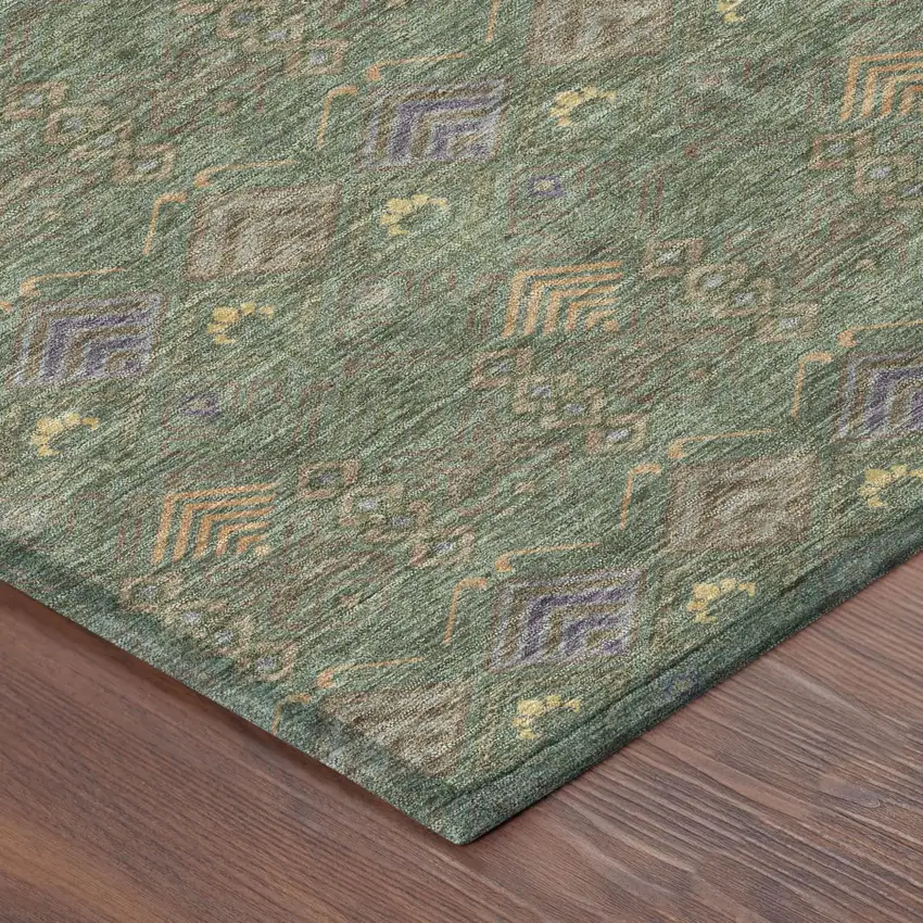 Green And Olive Green Geometric Washable Indoor Outdoor Area Rug Photo 5