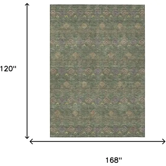 Green And Olive Green Geometric Washable Indoor Outdoor Area Rug Photo 7
