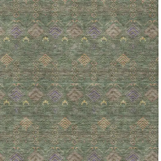 Green And Olive Green Geometric Washable Indoor Outdoor Area Rug Photo 3