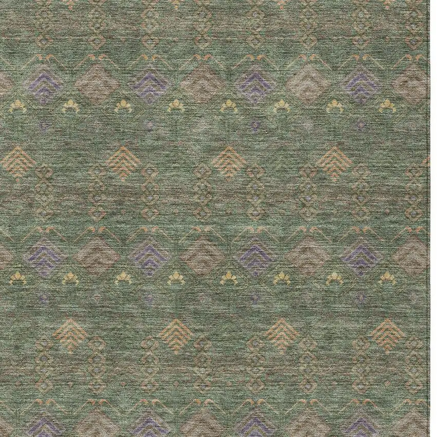 Green And Olive Green Geometric Washable Indoor Outdoor Area Rug Photo 3