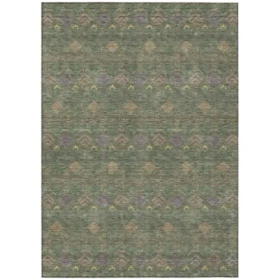 Green And Olive Green Geometric Washable Indoor Outdoor Area Rug Photo 2