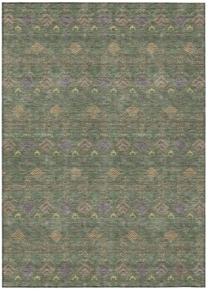 Green And Olive Green Geometric Washable Indoor Outdoor Area Rug Photo 2