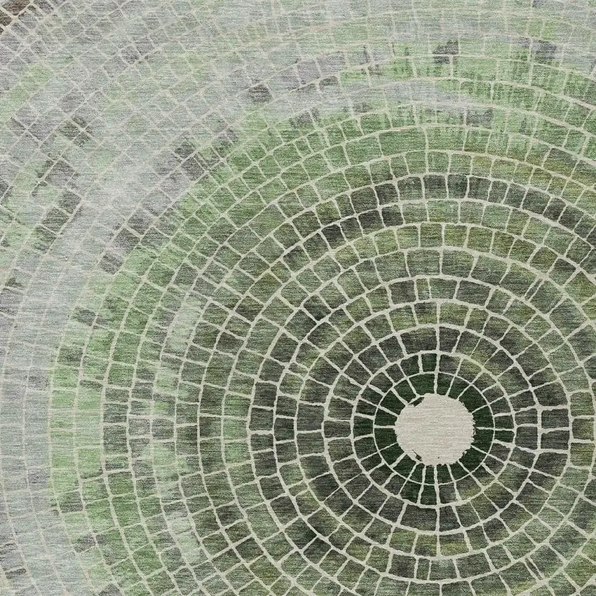 Green And Olive Green Geometric Washable Indoor Outdoor Area Rug Photo 3