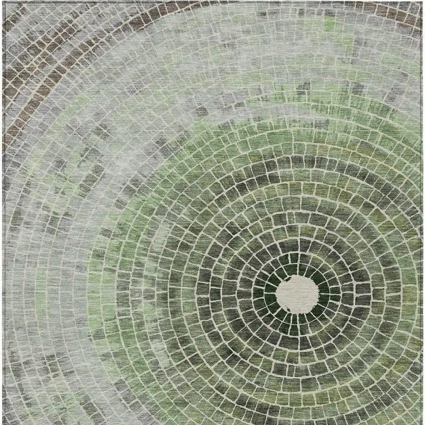 Green And Olive Green Geometric Washable Indoor Outdoor Area Rug Photo 4